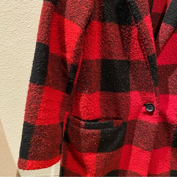 Old Navy || Red Buffalo Plaid Long Jacket Size M - Picture 2 of 9